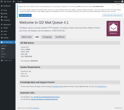 Page screenshot: GD Mail Queue → About → Info