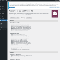 Page screenshot: GD Mail Queue → About → Changelog