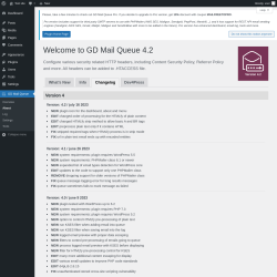 Page screenshot: GD Mail Queue → About → Changelog