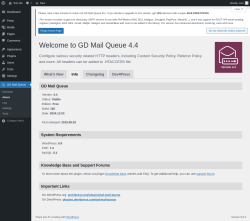 Page screenshot: GD Mail Queue → About → Info
