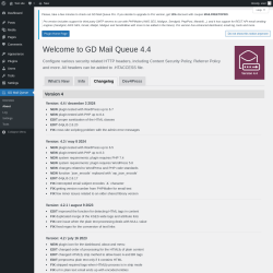 Page screenshot: GD Mail Queue → About → Changelog