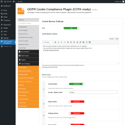 Page screenshot: GDPR Cookie Compliance → 
				Cookie Banner Settings			