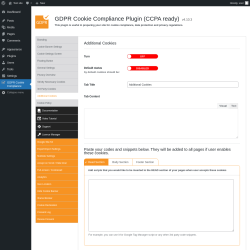 Page screenshot: GDPR Cookie Compliance → 
				Additional Cookies			