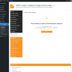 Page screenshot: GDPR Cookie Compliance → 
				Export/Import Settings			