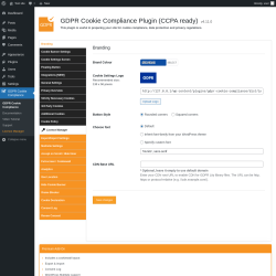 Page screenshot: GDPR Cookie Compliance → Licence Manager → 
				Branding			