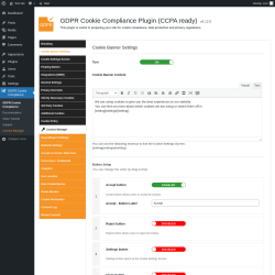 Page screenshot: GDPR Cookie Compliance → 
				Cookie Banner Settings			