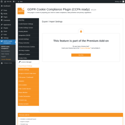 Page screenshot: GDPR Cookie Compliance → 
				Export/Import Settings			