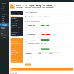 Page screenshot: GDPR Cookie Compliance → 
				Cookie Settings Screen			