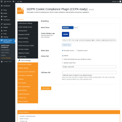 Page screenshot: GDPR Cookie Compliance → Licence Manager → 
				Branding			