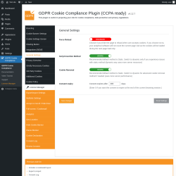 Page screenshot: GDPR Cookie Compliance → 
				General Settings			