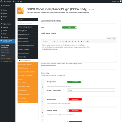 Page screenshot: GDPR Cookie Compliance → 
				Cookie Banner Settings			