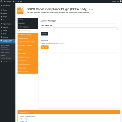 Page screenshot: GDPR Cookie Compliance → Licence Manager
