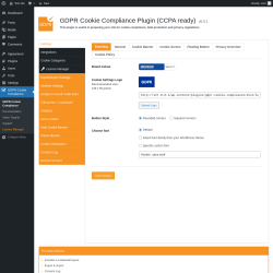 Page screenshot: GDPR Cookie Compliance → Licence Manager → 
				Settings			