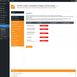 Page screenshot: GDPR Cookie Compliance → 
				Integrations			
