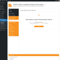 Page screenshot: GDPR Cookie Compliance → 
				Accept on Scroll / Hide timer			
