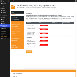 Page screenshot: GDPR Cookie Compliance &rarr; 
				Integrations			