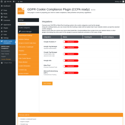 Page screenshot: GDPR Cookie Compliance → 
				Integrations			