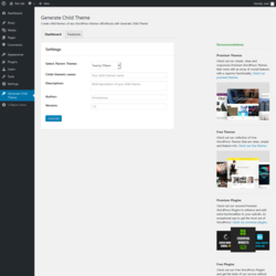 Page screenshot: Generate Child Theme