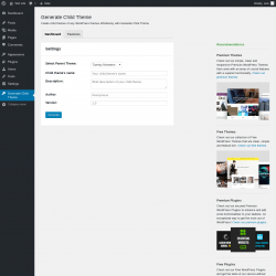 Page screenshot: Generate Child Theme