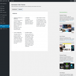 Page screenshot: Generate Child Theme &rarr; Features