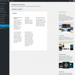 Page screenshot: Generate Child Theme &rarr; Features