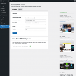 Page screenshot: Generate Child Theme