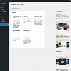 Page screenshot: Generate Child Theme &rarr; Features