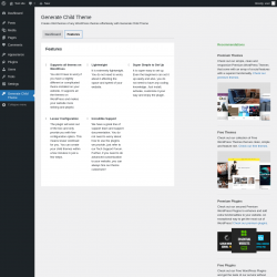 Page screenshot: Generate Child Theme &rarr; Features