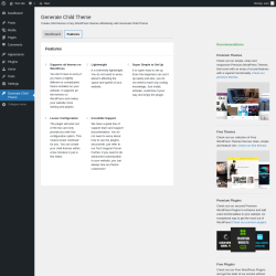 Page screenshot: Generate Child Theme &rarr; Features