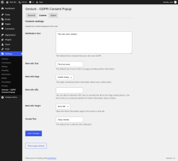 Page screenshot: Settings &rarr; Genium &ndash; GDPR Consent Popup &rarr; Content