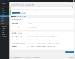 Page screenshot: GeoDirectory → Settings → Emails