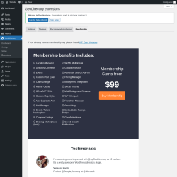 Page screenshot: GeoDirectory → Extensions → Membership