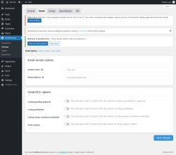 Page screenshot: GeoDirectory → Settings → Emails