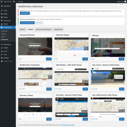 Page screenshot: GeoDirectory → Extensions → Themes