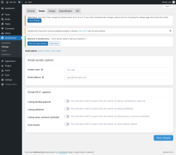 Page screenshot: GeoDirectory → Settings → Emails