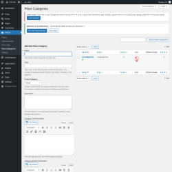 Page screenshot: Places → Place Categories