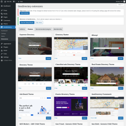 Page screenshot: GeoDirectory → Extensions → Themes