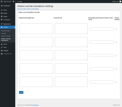 Page screenshot: Plugins  &rarr; Gettext override translations