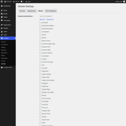 Page screenshot: Settings &rarr; Getwid &rarr; 
						Blocks					
