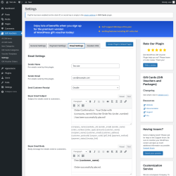 Page screenshot: Gift Vouchers &rarr; Settings &rarr; Email Settings