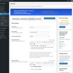 Page screenshot: Gift Vouchers → Settings → Email Settings