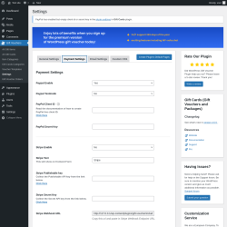 Page screenshot: Gift Vouchers → Settings → Payment Settings