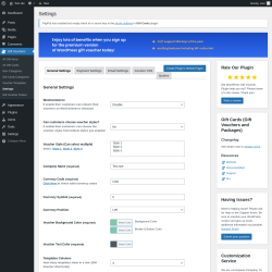 Page screenshot: Gift Vouchers → Settings