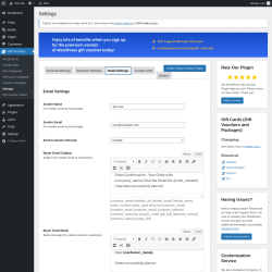 Page screenshot: Gift Vouchers → Settings → Email Settings