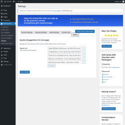 Page screenshot: Gift Vouchers → Settings → Quotes