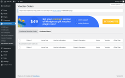 Page screenshot: Gift Vouchers &rarr; Gift Voucher Orders &rarr; Purchased Items