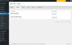 Page screenshot: Donations &rarr; Tools &rarr; Import