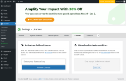 Page screenshot: GiveWP &rarr; Settings &rarr; Licenses