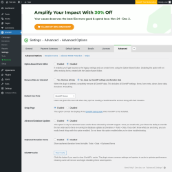 Page screenshot: GiveWP &rarr; Settings &rarr; Advanced
