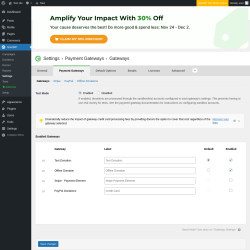 Page screenshot: GiveWP &rarr; Settings &rarr; Payment Gateways